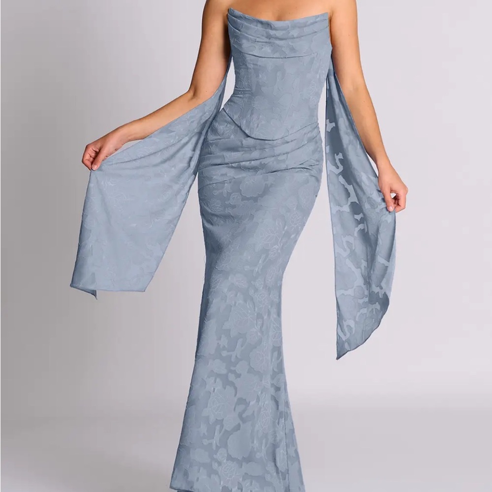 Azazie Sorrel
Dusty Blue Mermaid Corset Floral Burnout Convertible Dress